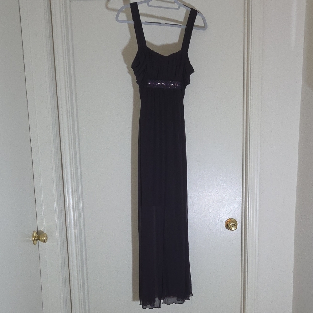 Elegant Purple Evening Gown With Mini Slip And Sheir Layer
